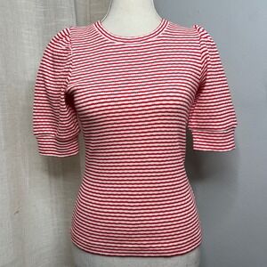 ME+EM Striped Pouf Sleeve Top Puffy Red White Cotton Knit Women's US‎ 2 UK 6
